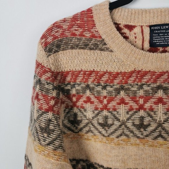 JOHN LEWIS Fair Isle Weave Wool Jumper Oatmeal Red Grey Patterned Size Large 44" - Picture 6 of 8